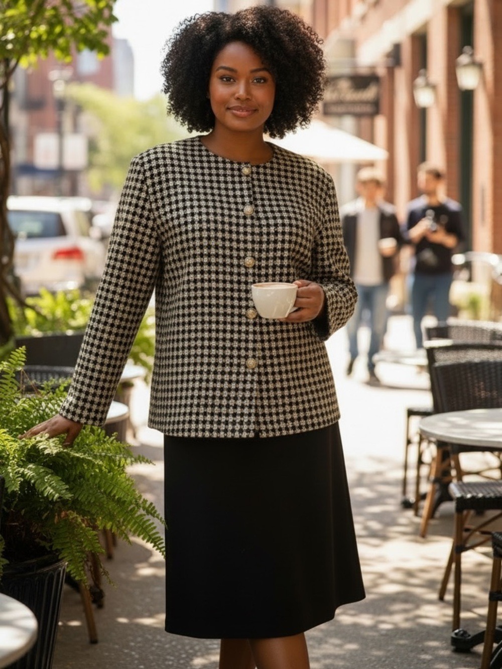 90s 2PC MAGGIE SWEET BLACK & METALLIC GOLD HOUNDSTOOTH JACKET & BLACK SKIRT 2X